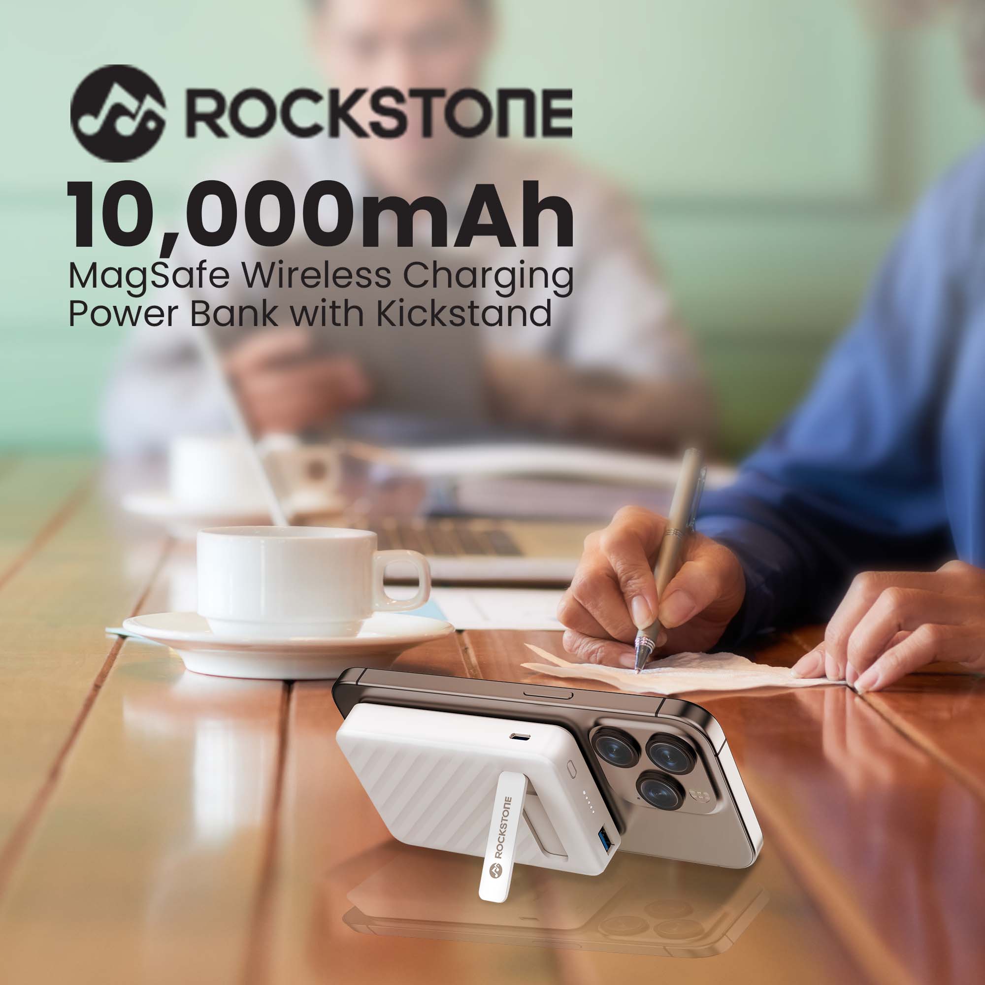 Batterie externe Rockstone 10 000 mAh avec chargeur sans fil MagSafe et support intégré