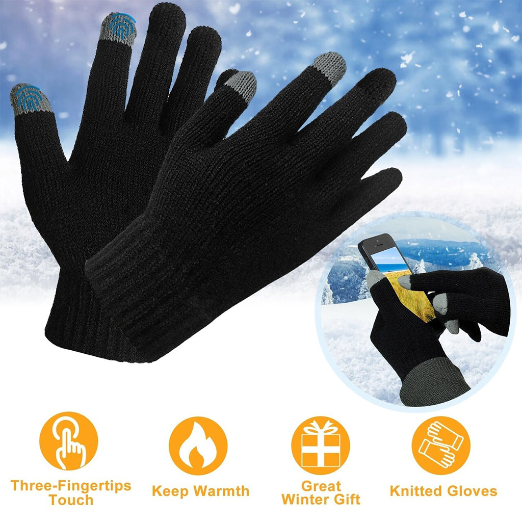 Gants d'hiver à écran tactile (taille unique / unisexe) - Noir