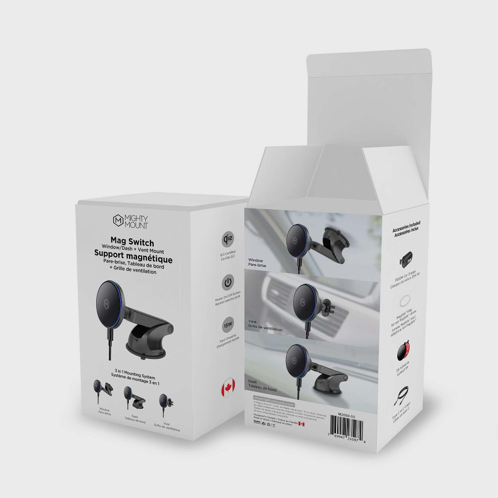 Mag Switch Qi2 Wireless Car charger Mount Combo with vent and dash Base