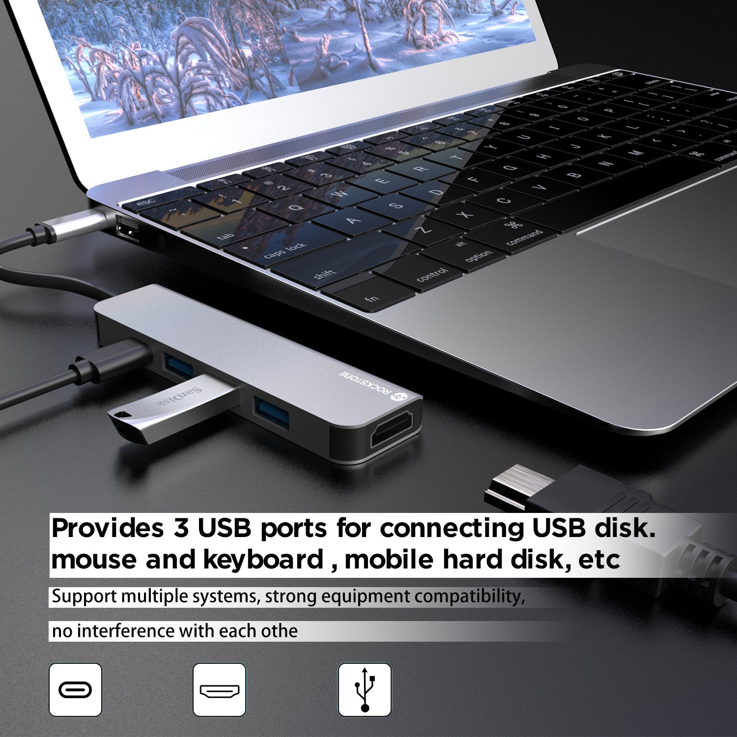 Hub Rockstone USB-C 5-en-1