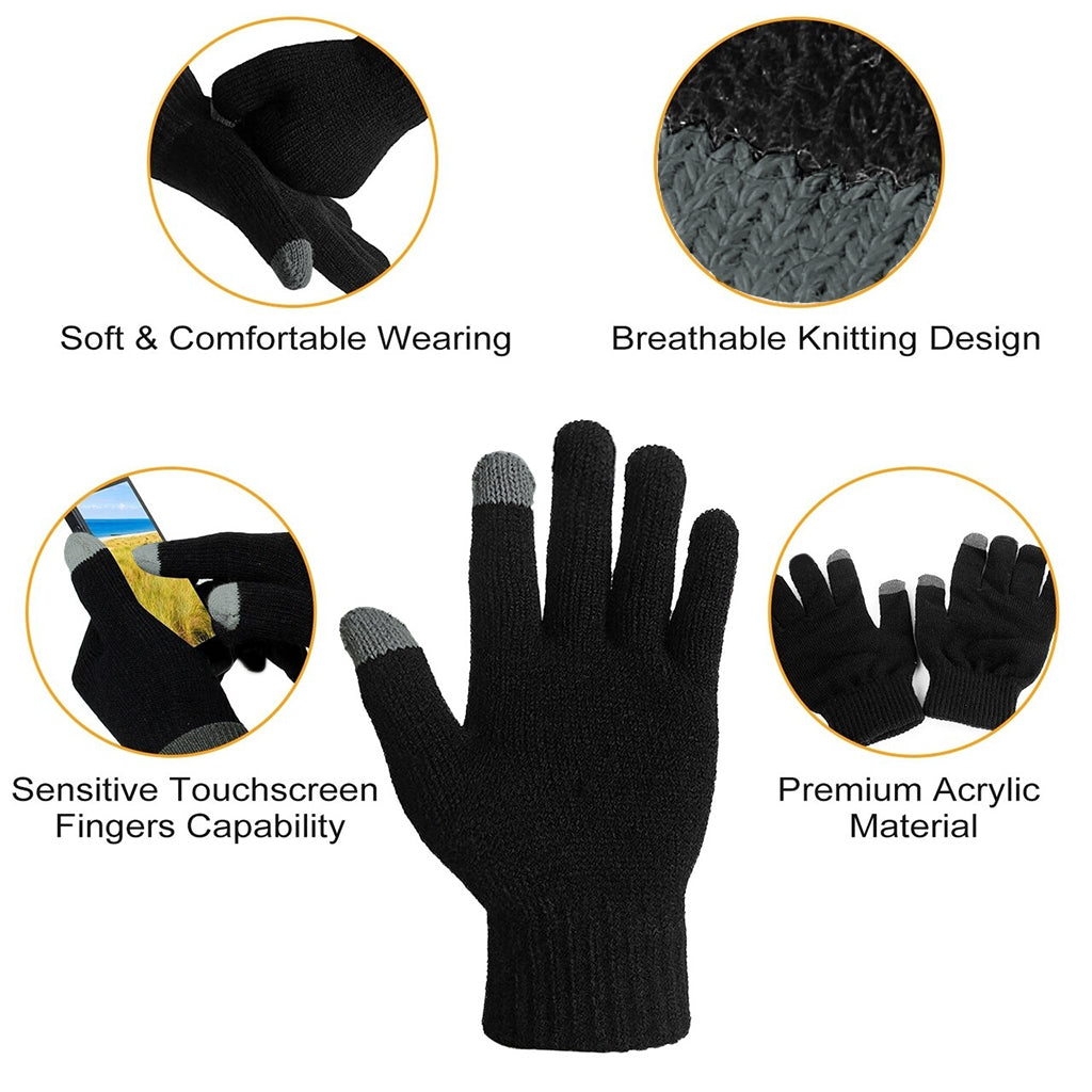 Gants d'hiver à écran tactile (taille unique / unisexe) - Noir