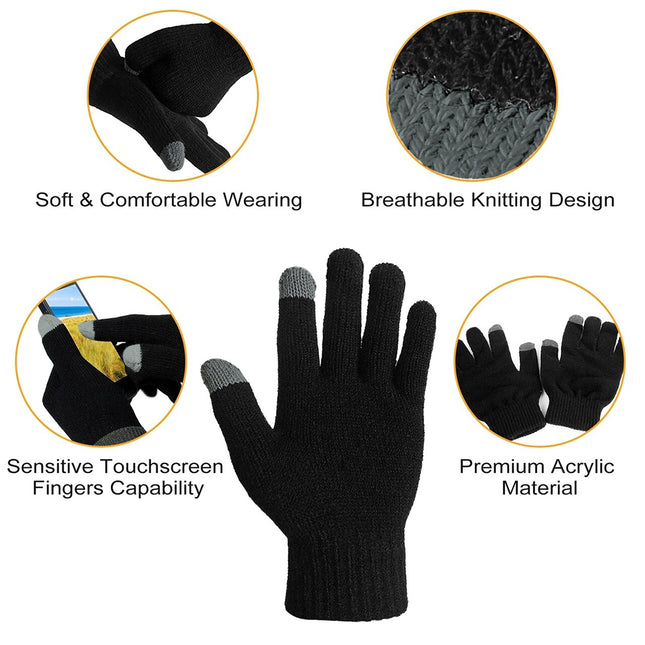 Gants d'hiver à écran tactile (taille unique / unisexe) - Noir