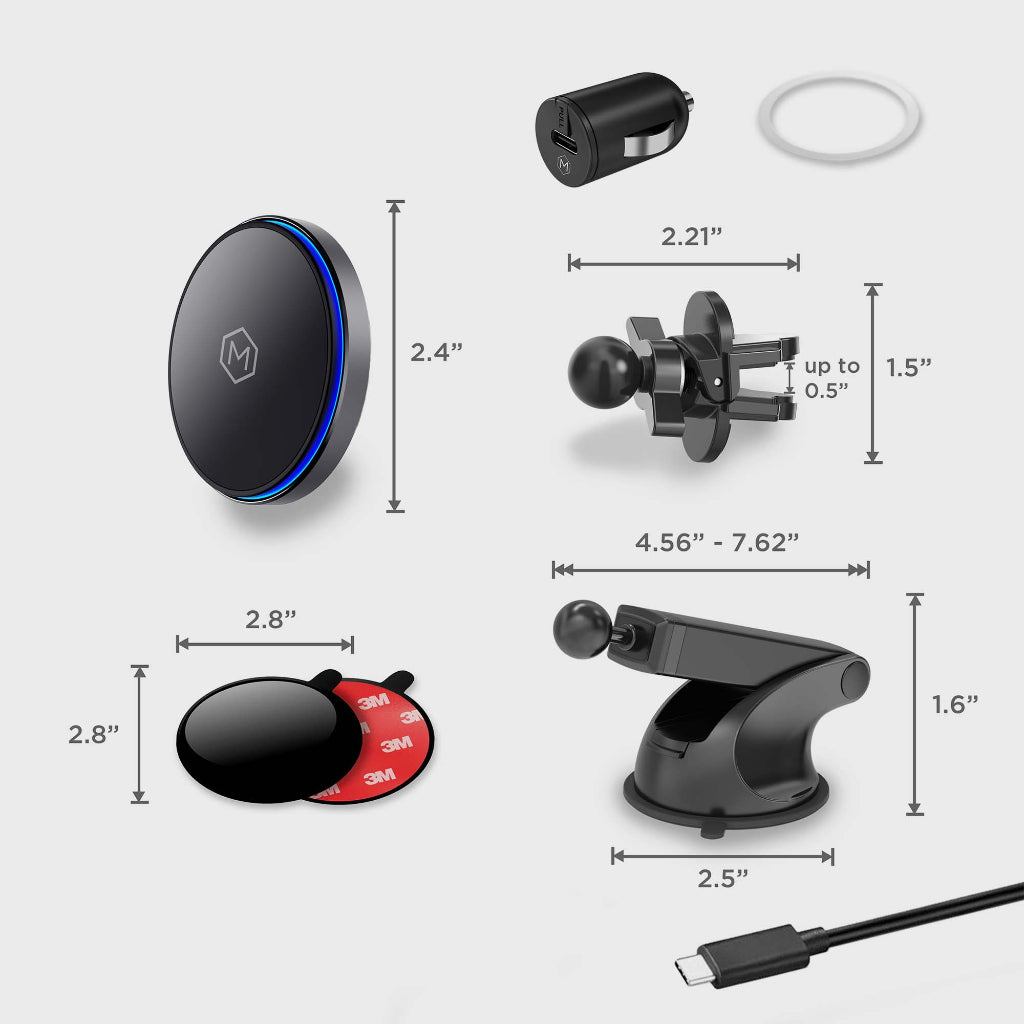 Mag Switch Qi2 Wireless Car charger Mount Combo with vent and dash Base