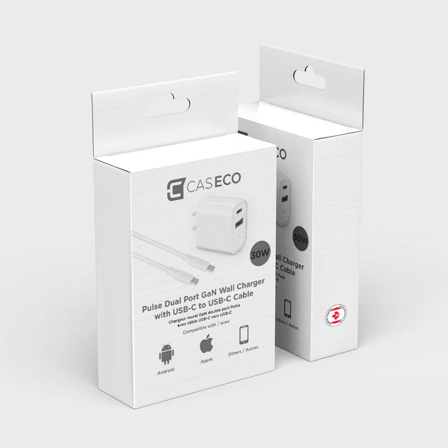 Chargeur mural GaN à double port Pulse avec câble USB-C vers USB-C