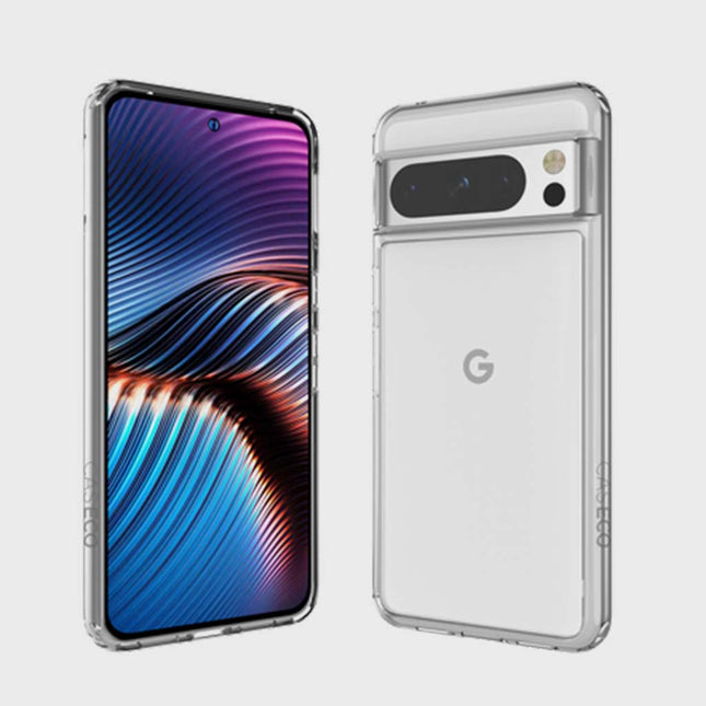Google Pixel 8 Pro - Pack de démarrage Étui transparent Fremont, verre trempé, chargeur mural double port 30W