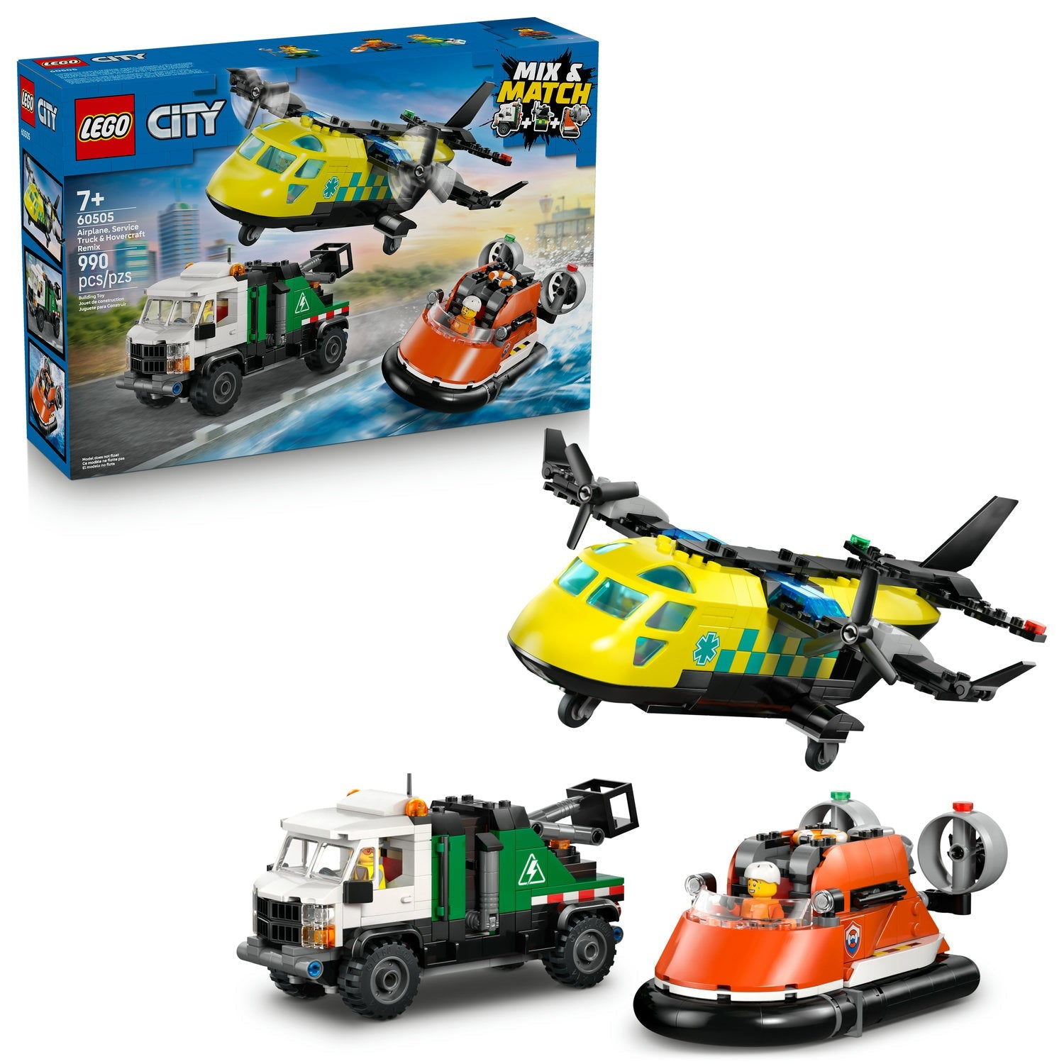 LEGO City - Avion, camion de service et aéroglisseur Remix 60505