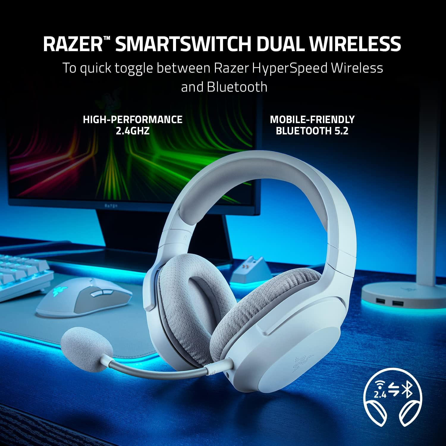 Razer Barracuda X (2022) - Casque sans fil multiplateforme pour jeux et mobiles - Blanc