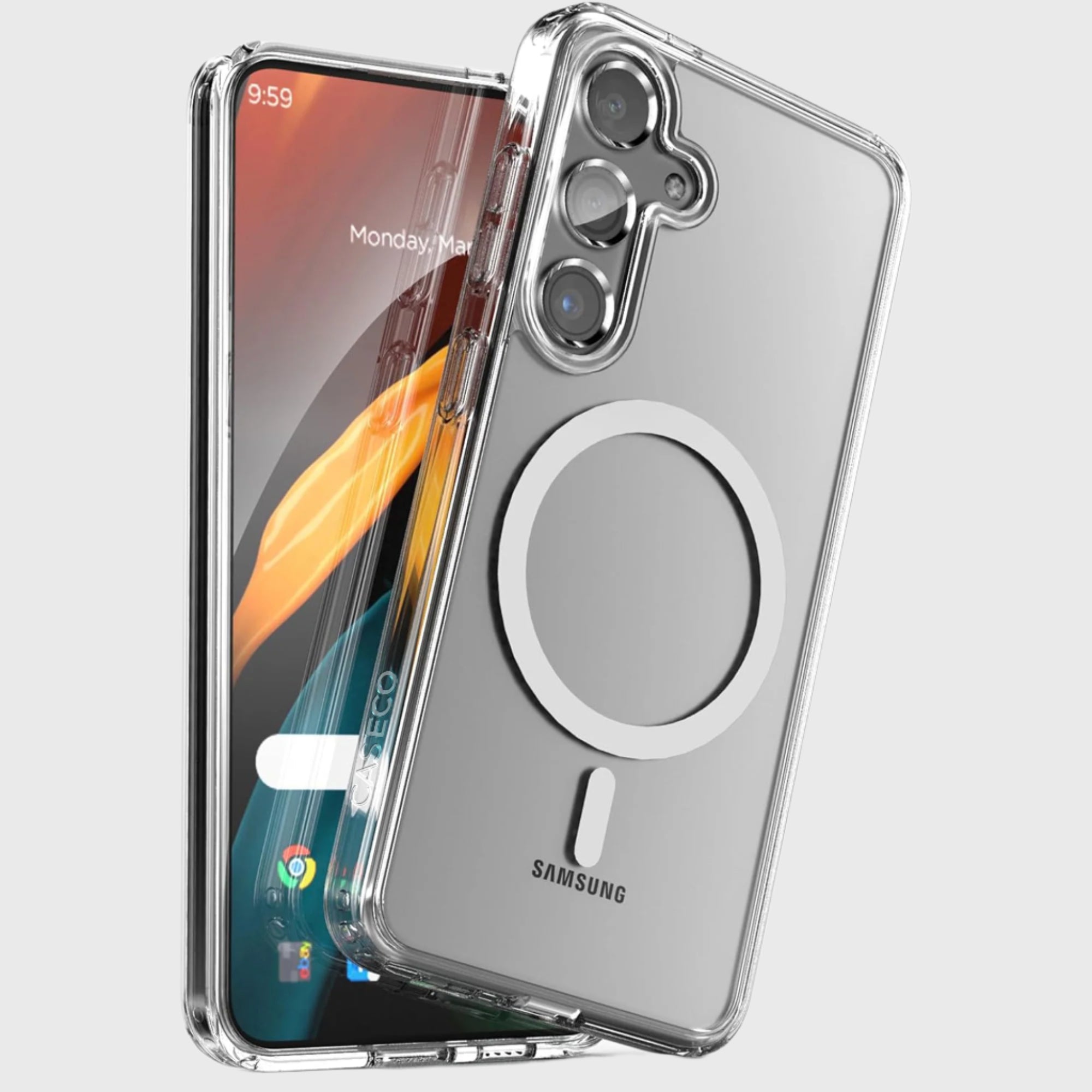 Samsung S25 - Pack de démarrage Etui transparent Fremont, Verre trempé, Chargeur mural double port 30W