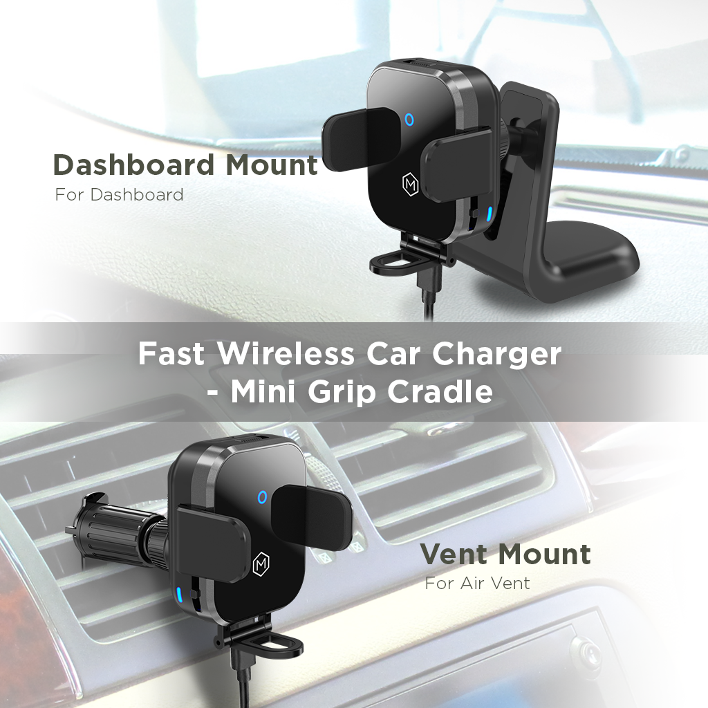 Mini Grip Cradle - Chargeur sans fil 15W avec Vent & Dash Mount & PD20 Car charger