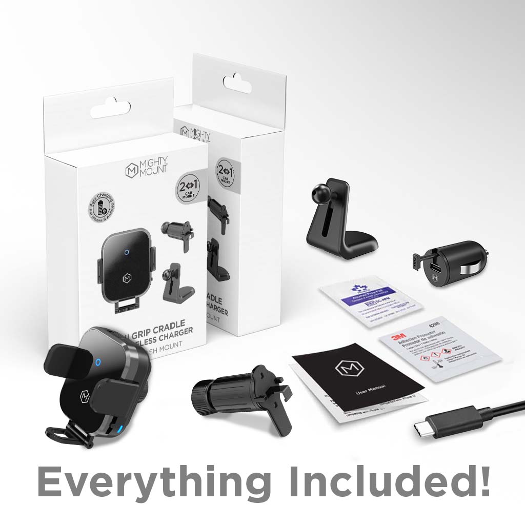 Mini Grip Cradle - Chargeur sans fil 15W avec Vent & Dash Mount & PD20 Car charger