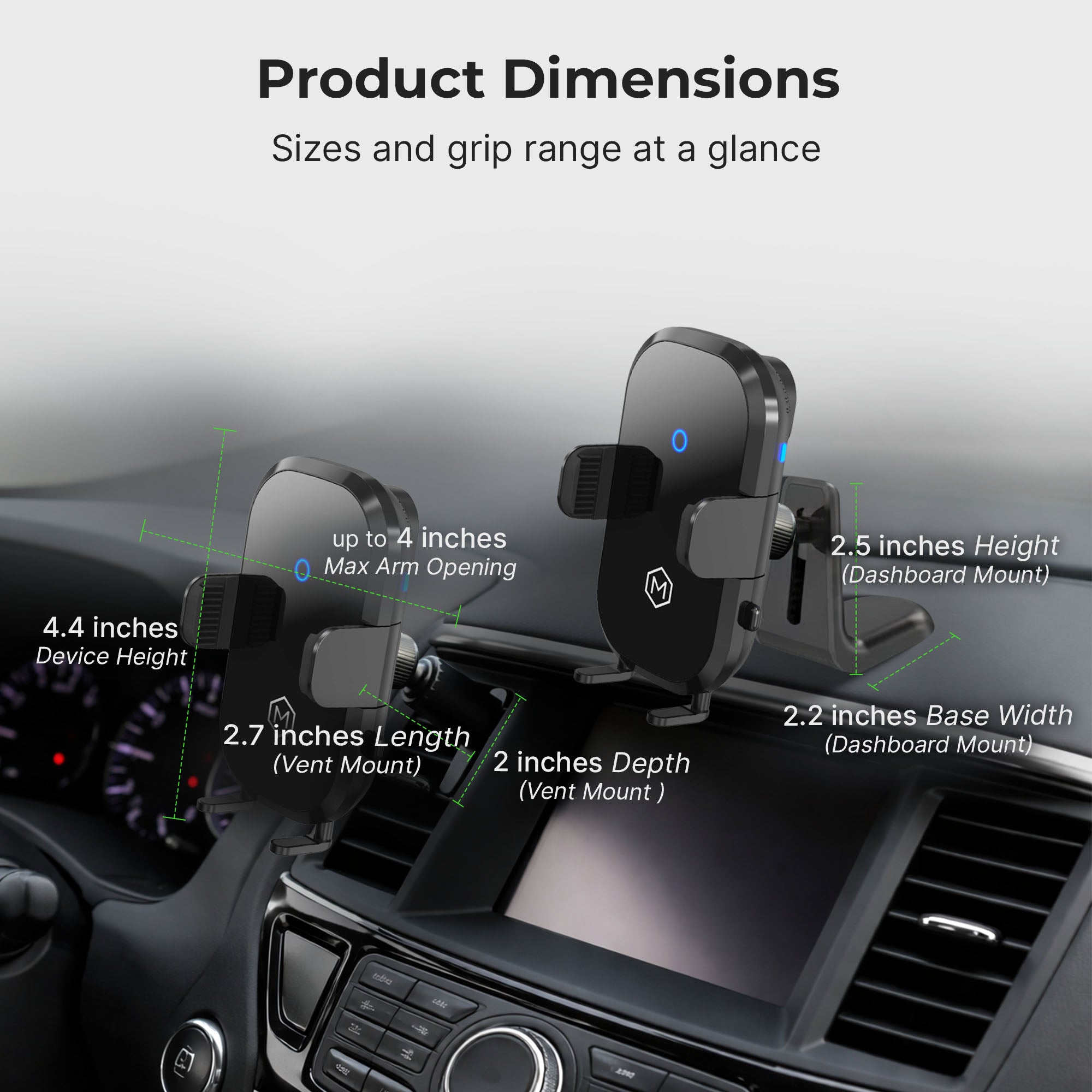 Auto Scan Grip Cradle - Chargeur sans fil 15W avec Vent & Dash Mount & PD20 Car charger