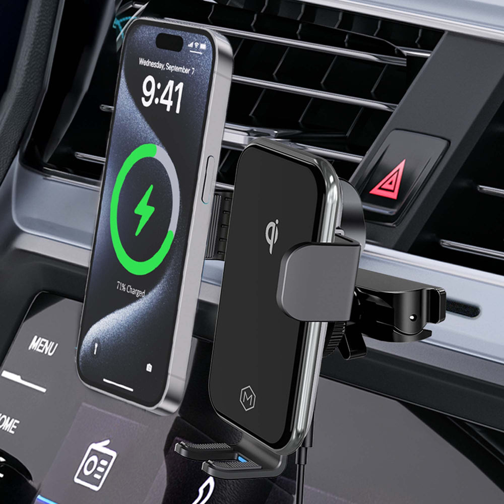 Chargeur de voiture sans fil rapide Mighty Mount Auto Grip avec fixation pour lecteur CD, certifié Qi