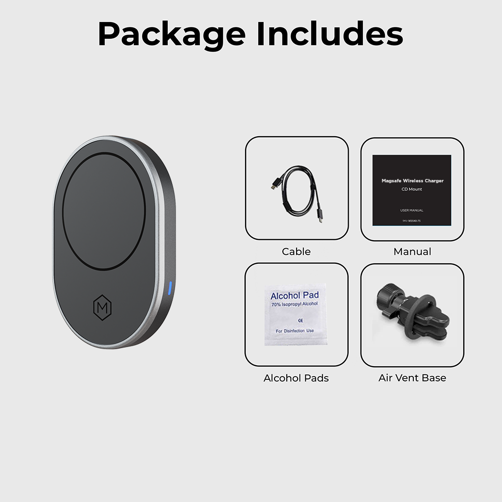 Support de recharge sans fil MagSafe pour voiture « Mighty Mount » à fixer sur la grille d'aération