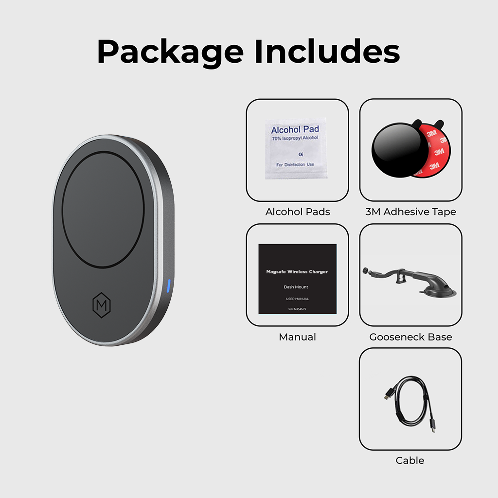 Support à col de cygne pour chargeur de voiture sans fil MagSafe Mighty Mount
