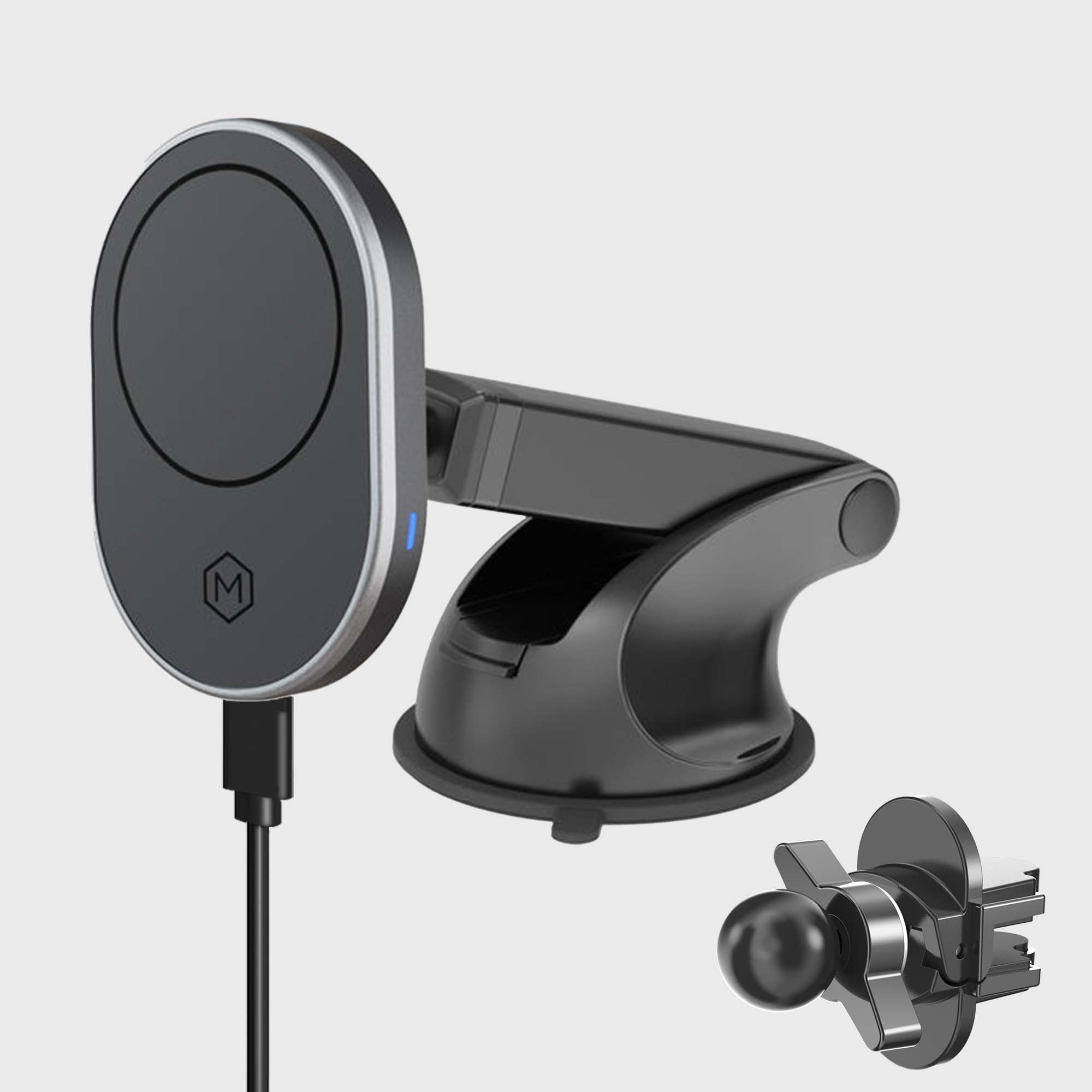 MagSafe Wireless Car Charger Combo avec évent et base de montage pour tableau de bord