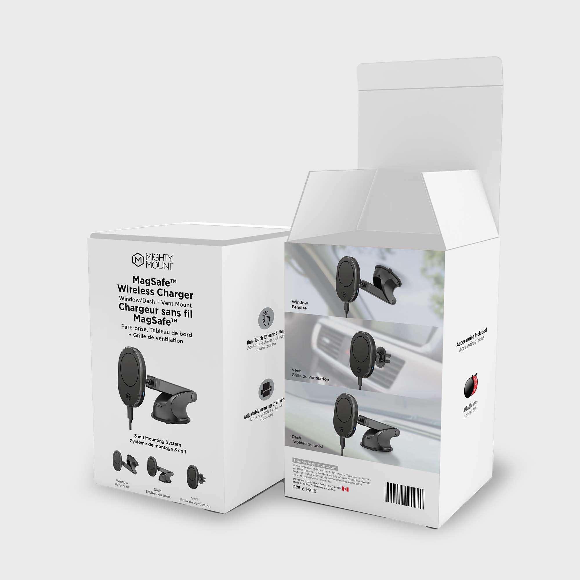 MagSafe Wireless Car Charger Combo avec évent et base de montage pour tableau de bord