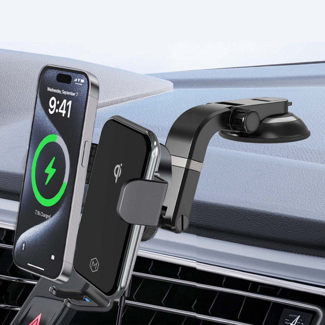 Chargeur de voiture sans fil rapide Mighty Mount Auto Grip avec support à ventouse multi-angles, certifié Qi