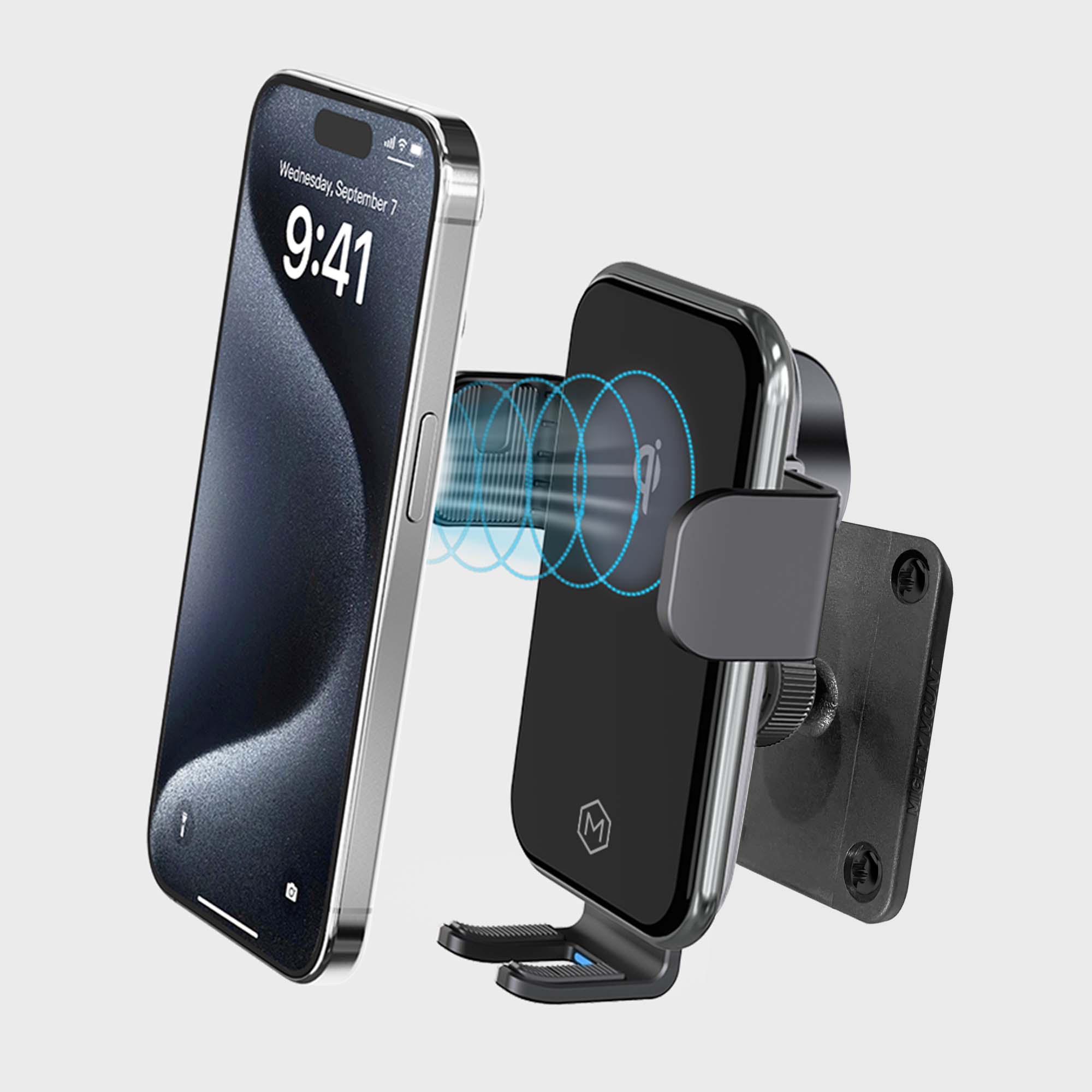 Support de recharge sans fil rapide pour voiture Mighty Mount Auto Grip avec plaque AMPS, certifié Qi