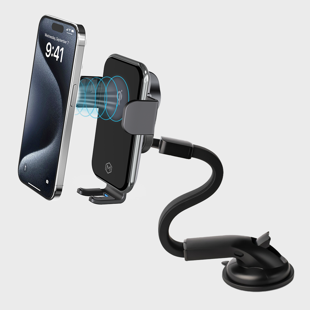 Chargeur de voiture sans fil Qi 15W avec col de cygne flexible
