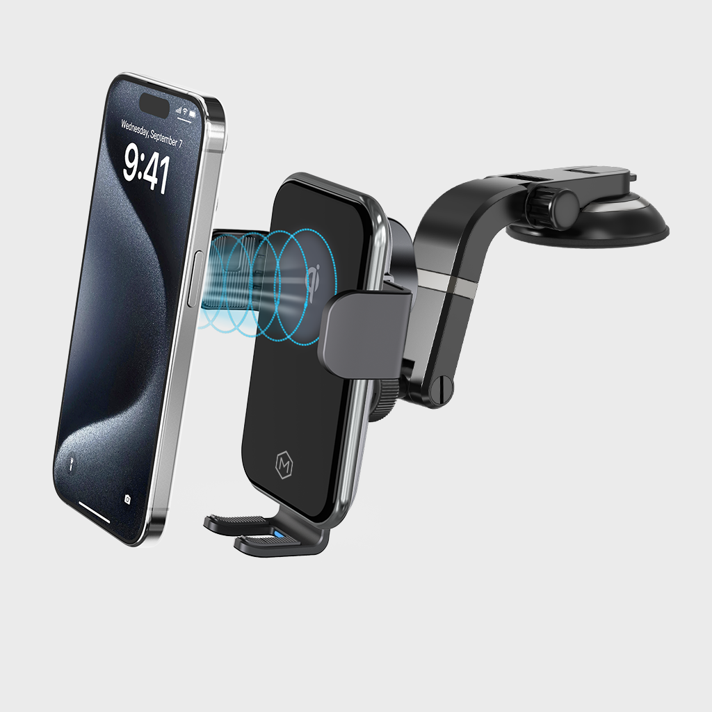 Chargeur de voiture sans fil rapide Mighty Mount Auto Grip avec support à ventouse multi-angles, certifié Qi