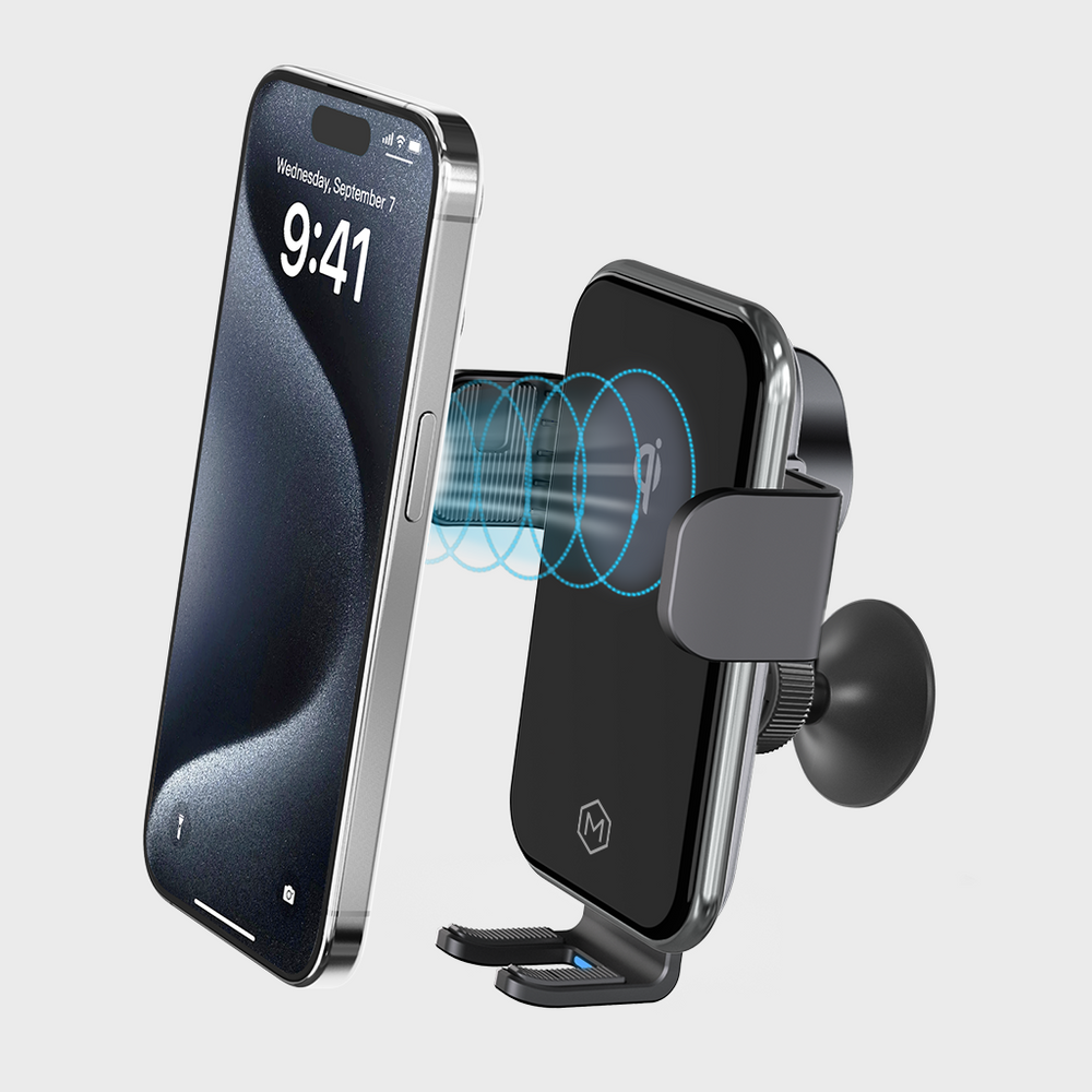 Chargeur de voiture sans fil Mighty Mount Auto Grip Vent Mount, certifié Qi, avec pince de fixation pour iPhone et Android