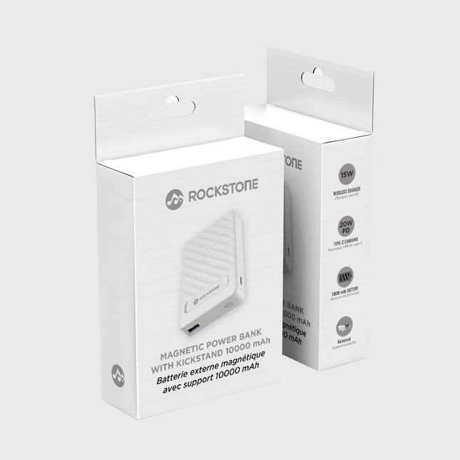 Batterie externe Rockstone 10 000 mAh avec chargeur sans fil MagSafe et support intégré