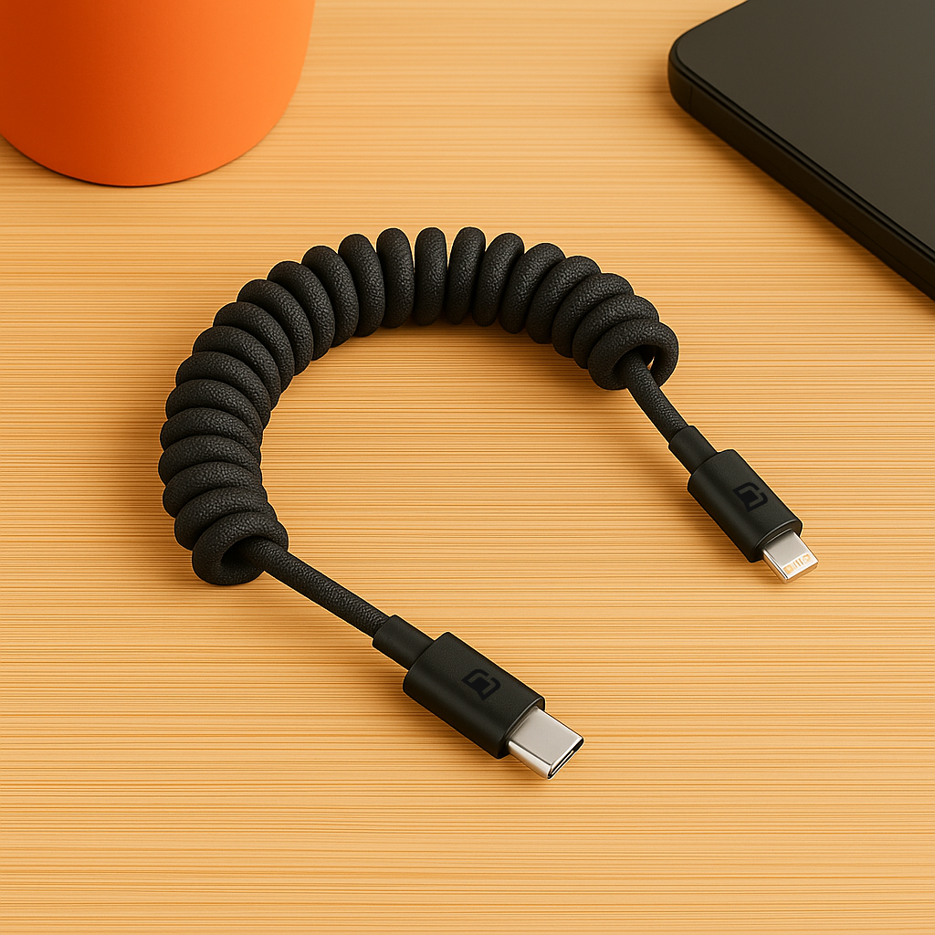 Cordon spiralé USB-C vers Lightning « Mighty Mount Road Ready »