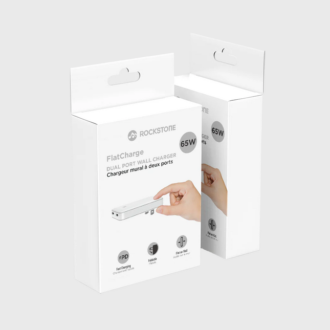 Chargeur mural FlatCharge Dual Port PD 65W de Rockstone