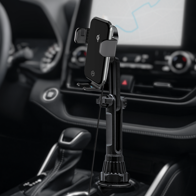 Chargeur de voiture sans fil rapide Mighty Mount Auto Grip avec support pour téléphone pour porte-gobelet, certifié Qi