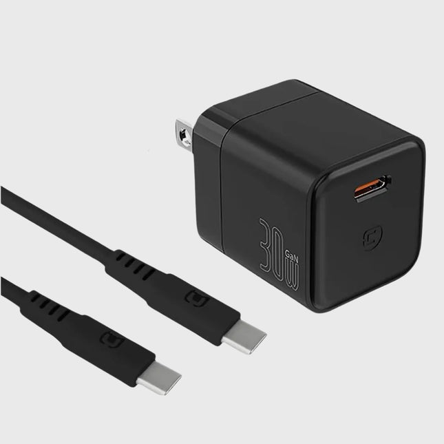 Caseco GaN 30 Watt Foldable Wall Charger with 100W Type C to Type C Cable (Chargeur mural pliable de 30 watts avec câble de 100 watts de type C à type C)