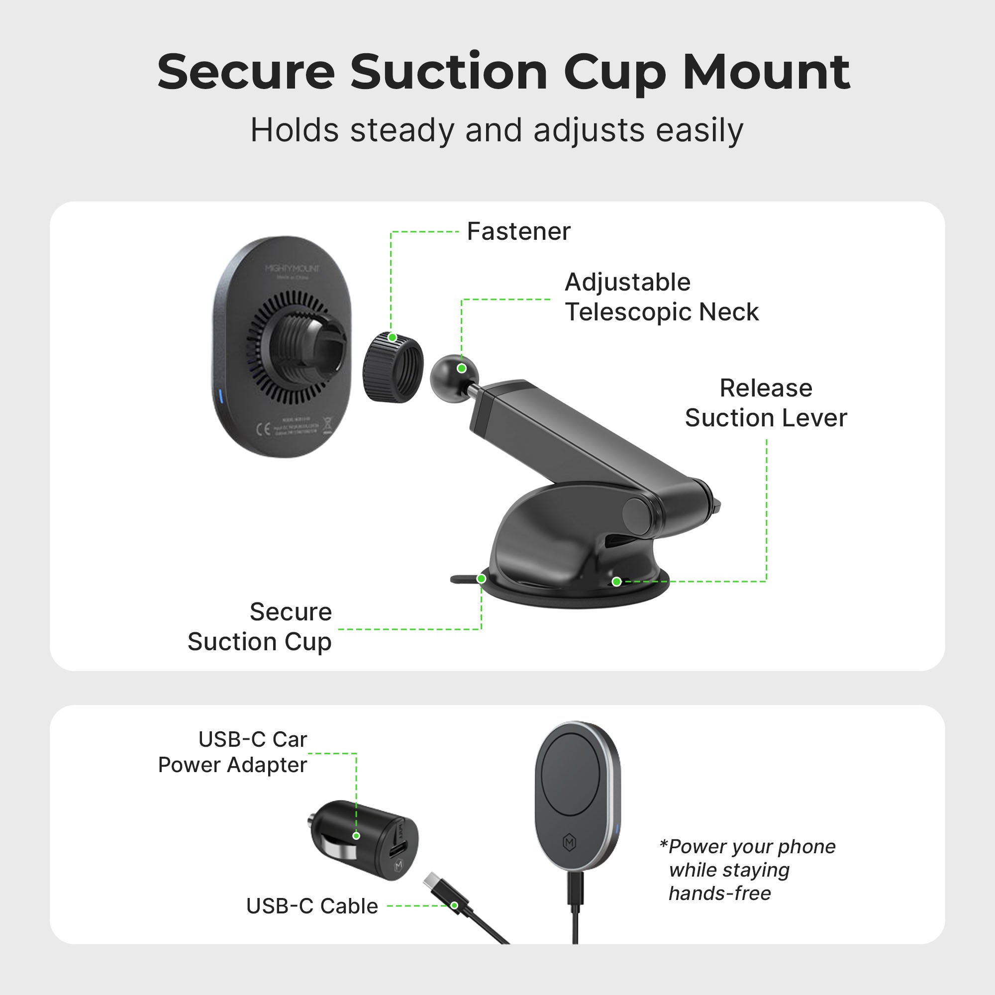 Support de tableau de bord avec chargeur sans fil MagSafe pour voiture « Mighty Mount »
