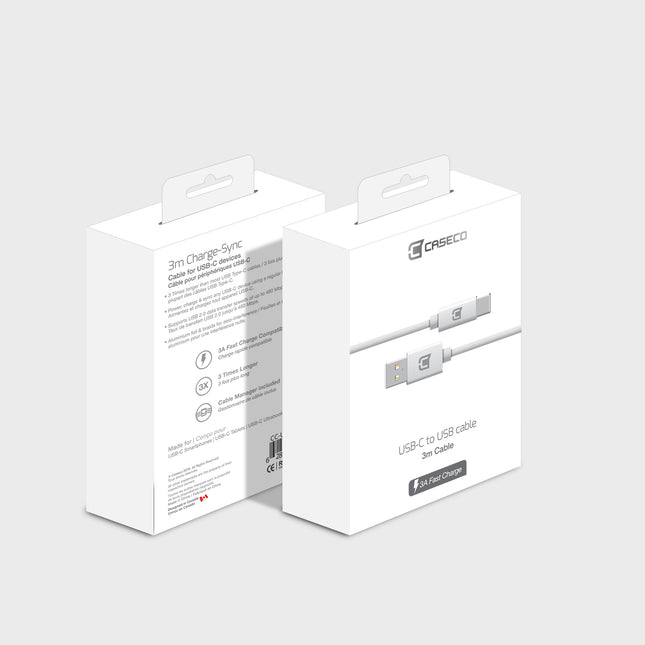 Câble USB Type C vers USB A 2.0 - 3 mètres - 15 watts blanc