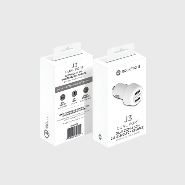 Chargeur rapide de voiture J3 Dual Port - Qualcomm 3.0 + 2.4 USB