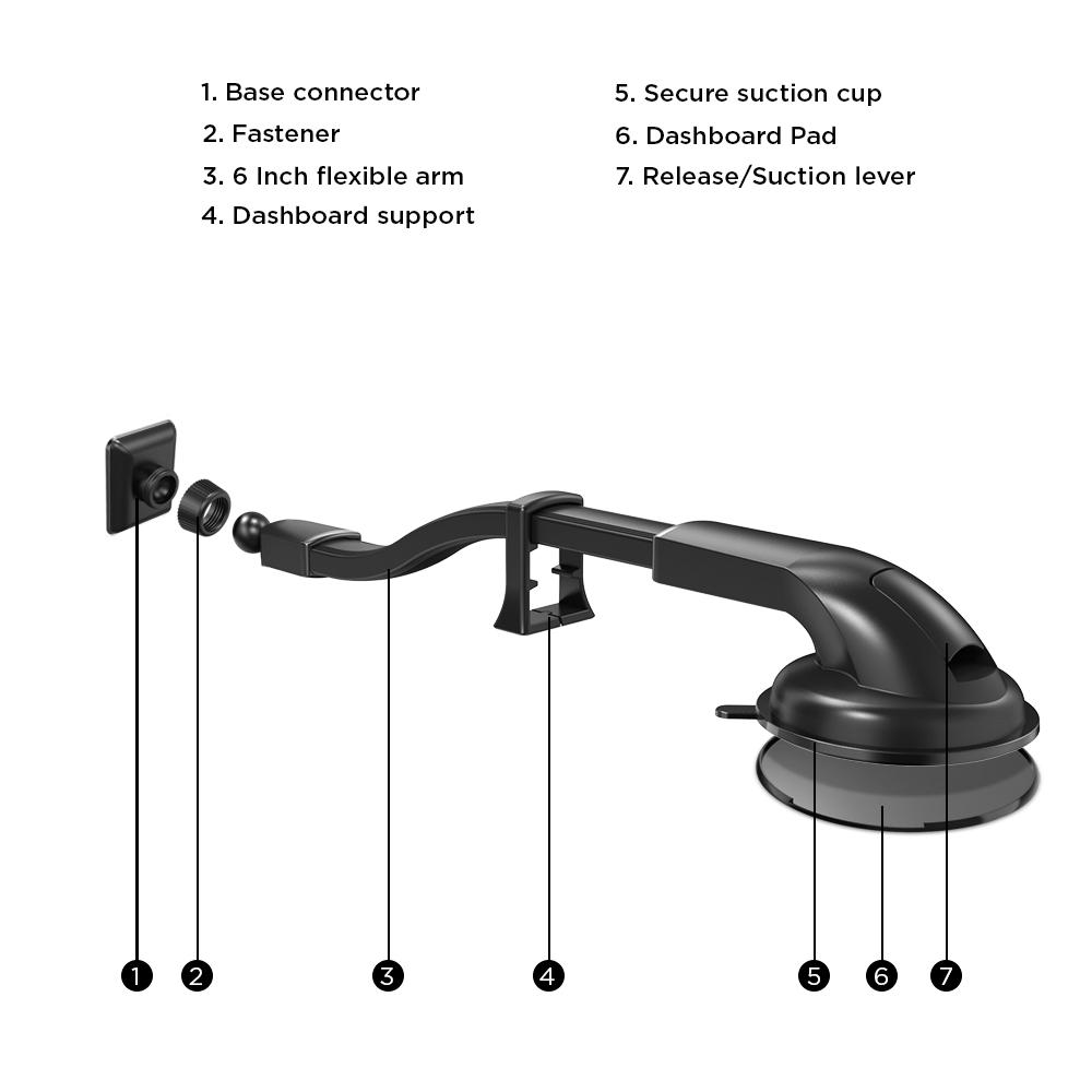 Support de téléphone pour tableau de bord Mighty Mount Simpl Touch à col de cygne flexible