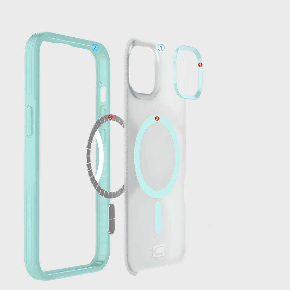 Fremont Grip Frost Clear Back avec appareil photo et anneau Magsafe assortis - Sarcelle
