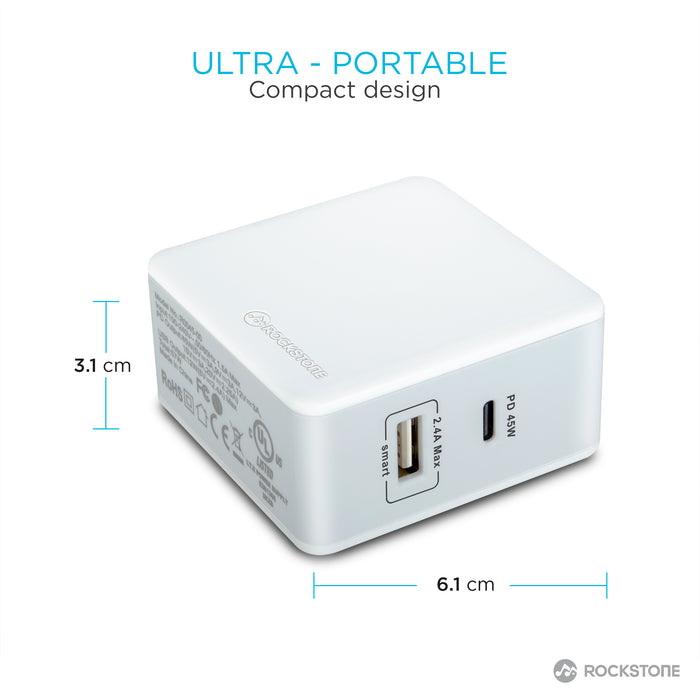 Chargeur mural Power Delivery PD45 avec port USB 2,4A