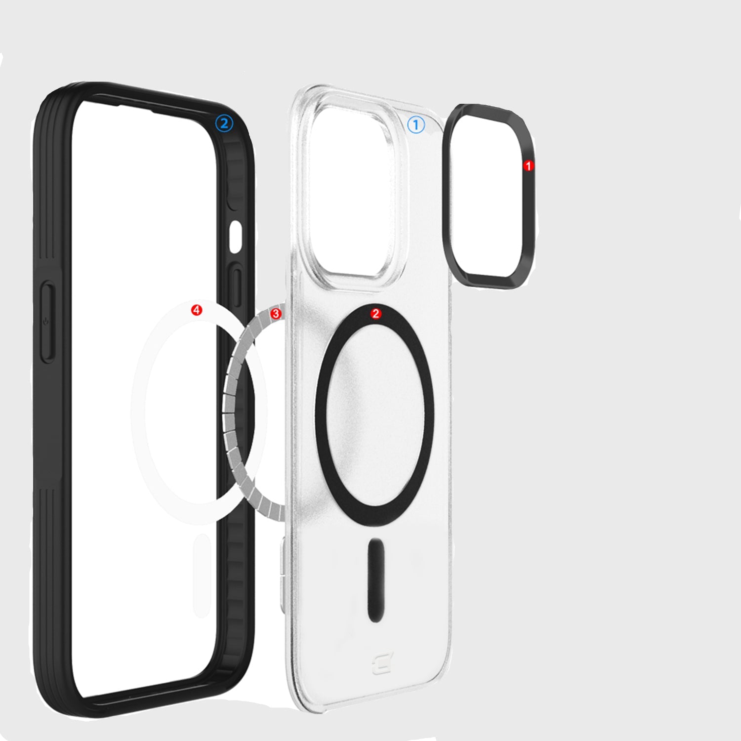 Fremont Grip Frost Clear Back avec caméra assortie et anneau Magsafe - Noir