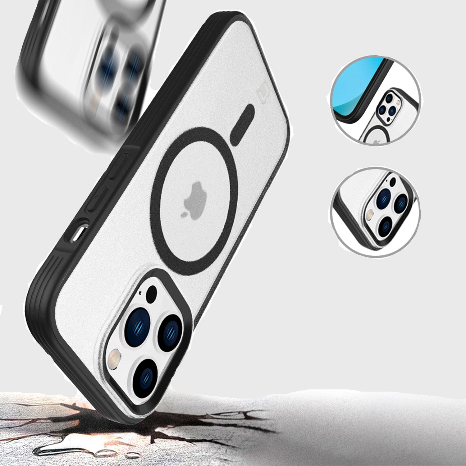 Fremont Grip Frost Clear Back avec caméra assortie et anneau Magsafe - Noir