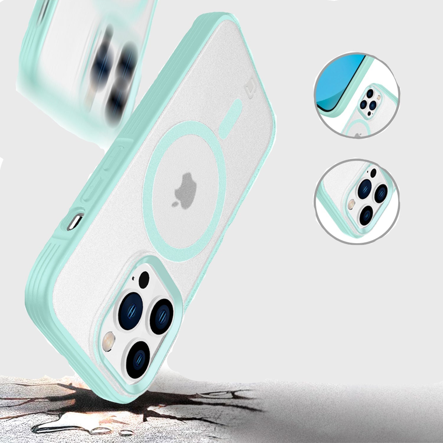 Fremont Grip Frost Clear Back avec appareil photo et anneau Magsafe assortis - Sarcelle