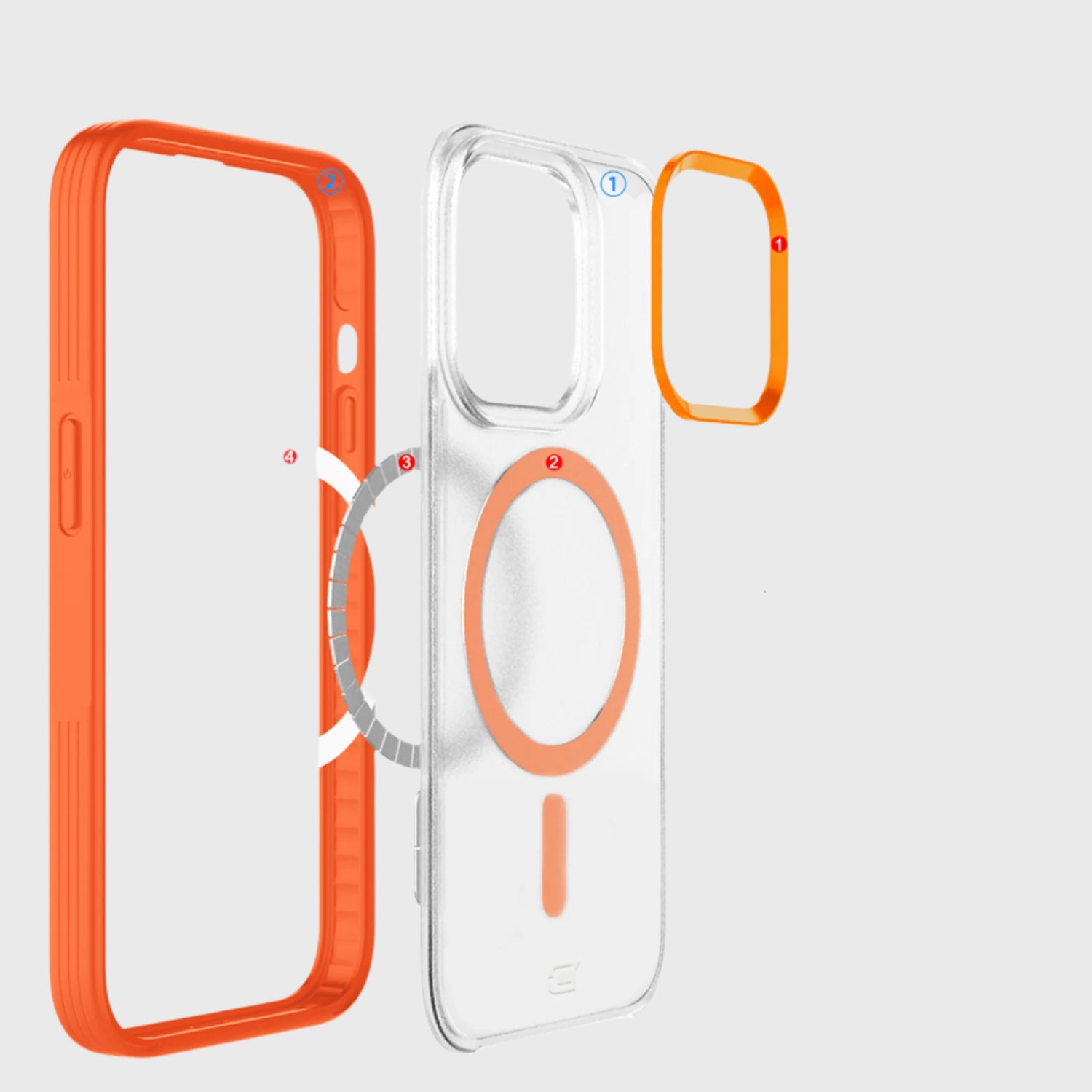 Fremont Grip Frost Clear Back avec caméra assortie et anneau Magsafe - Orange