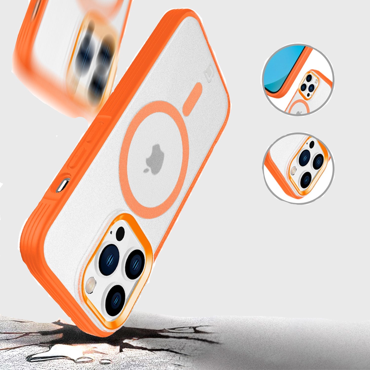Fremont Grip Frost Clear Back avec caméra assortie et anneau Magsafe - Orange