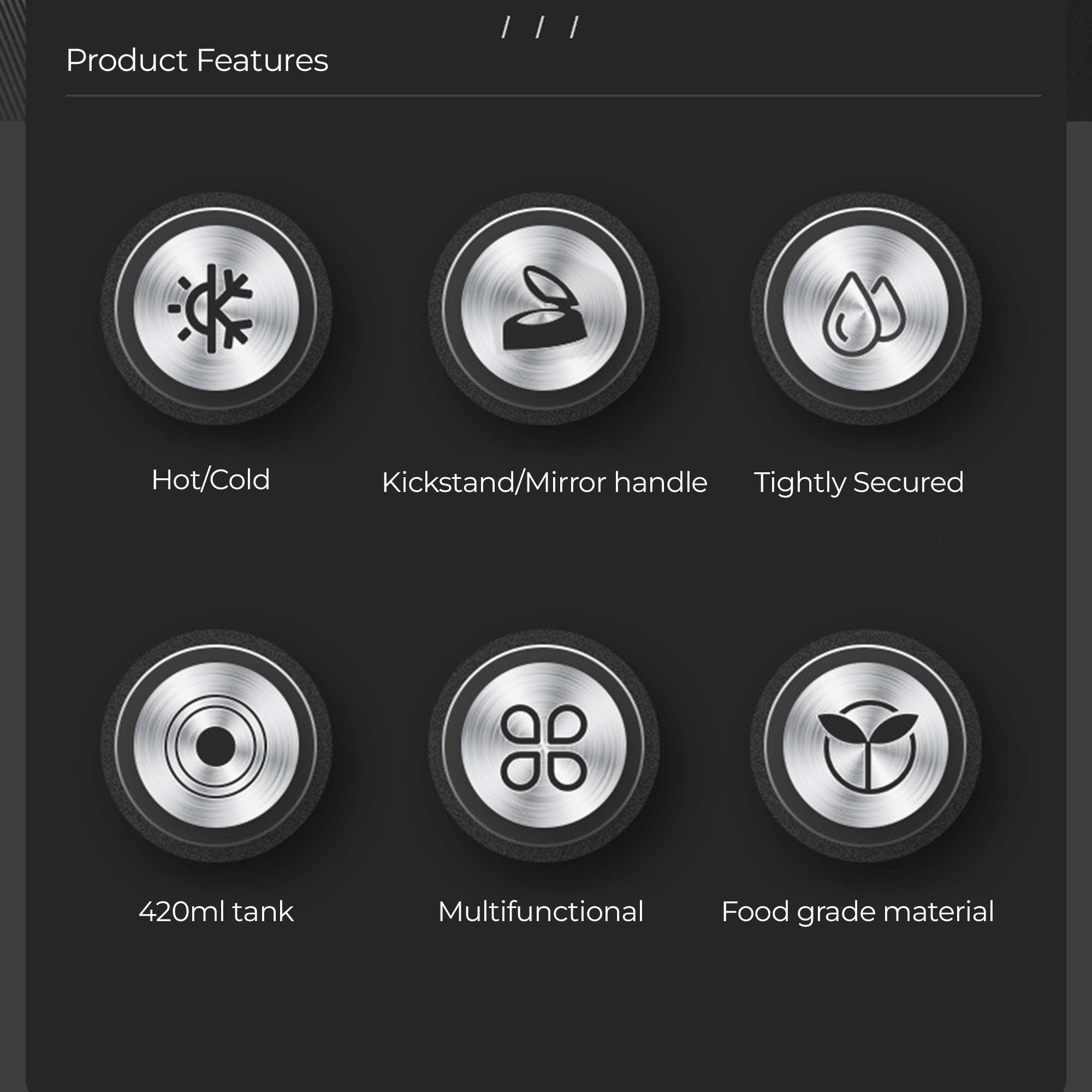 Thermos Water Bottle with Phone Stand and Mirror