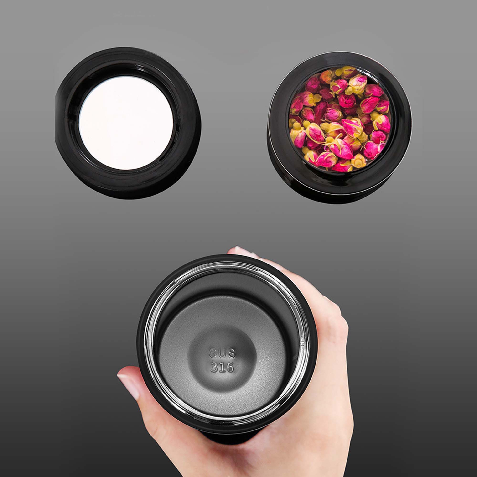 Thermos Water Bottle with Phone Stand and Mirror