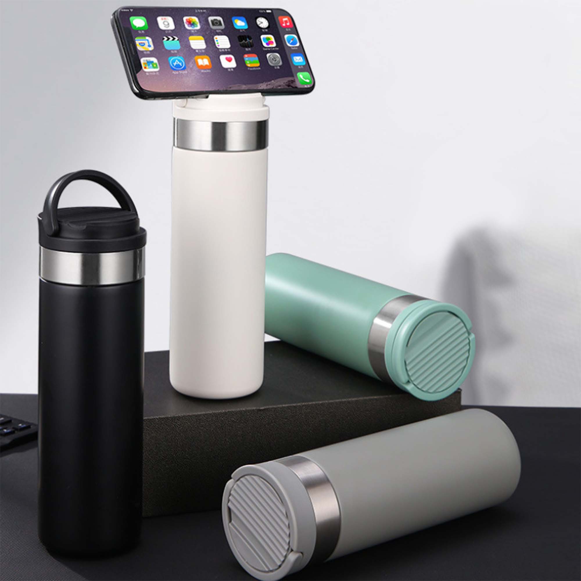 Thermos Water Bottle with Phone Stand and Mirror