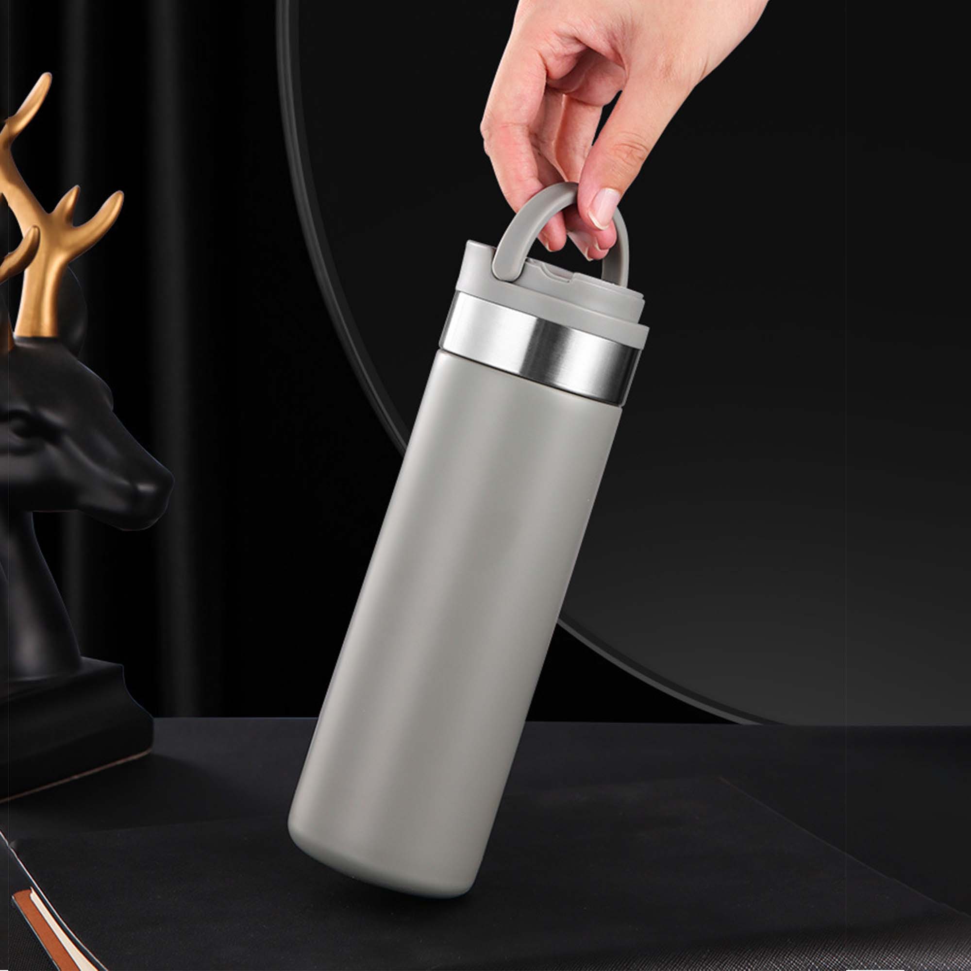 Thermos Water Bottle with Phone Stand and Mirror