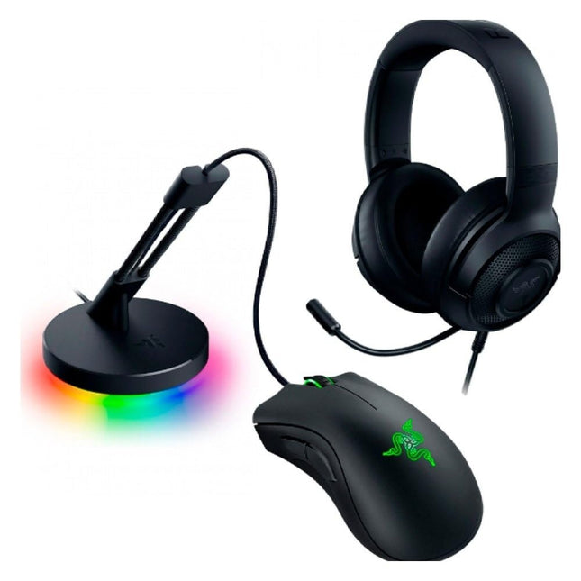 Razer Game On Bundle - Deathadder Essential Black Edition, Kraken X Lite, Mouse Bungee V3 Chroma (Razer Renewed)