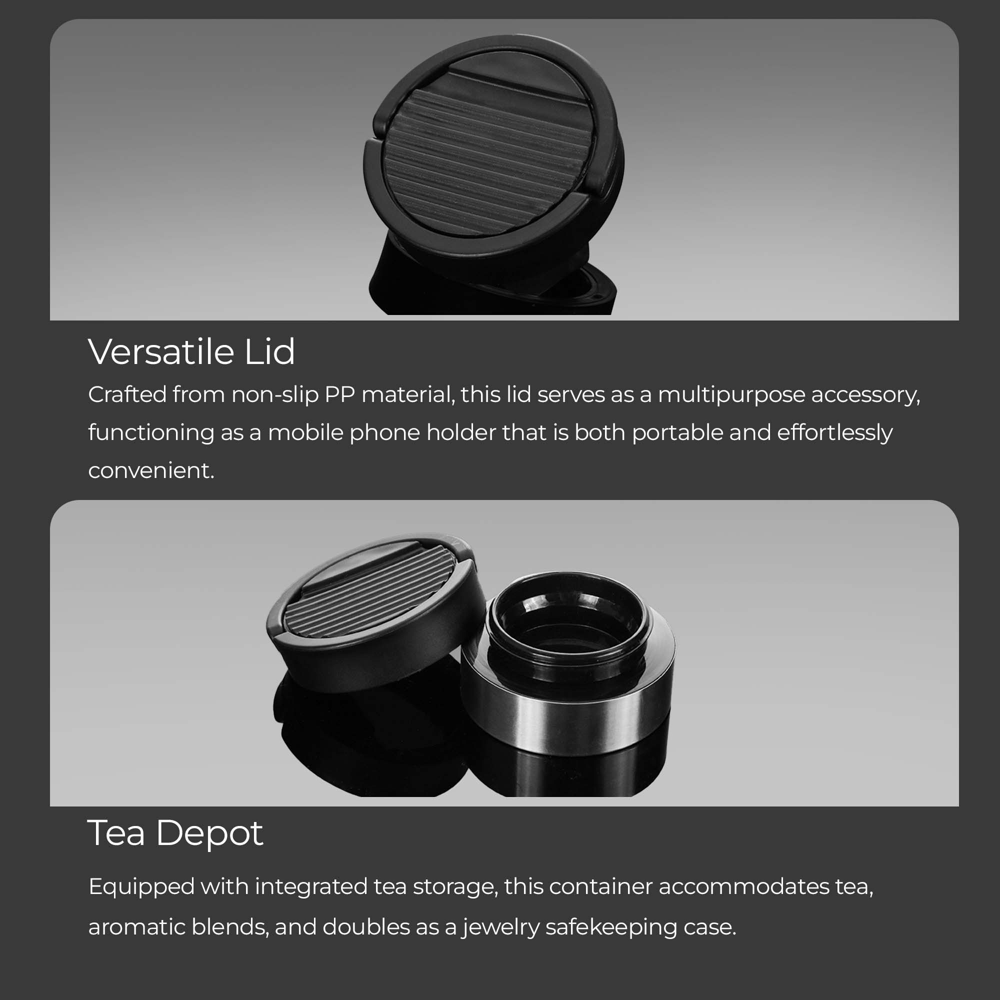 Thermos Water Bottle with Phone Stand and Mirror