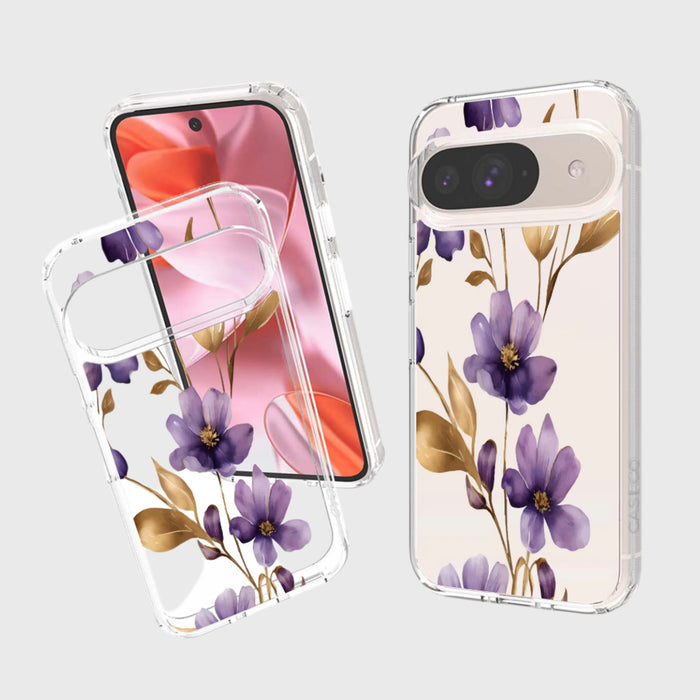 Purple Wildflower Clear Design Case with MagSafe - Google Pixel 9 / 9 Pro