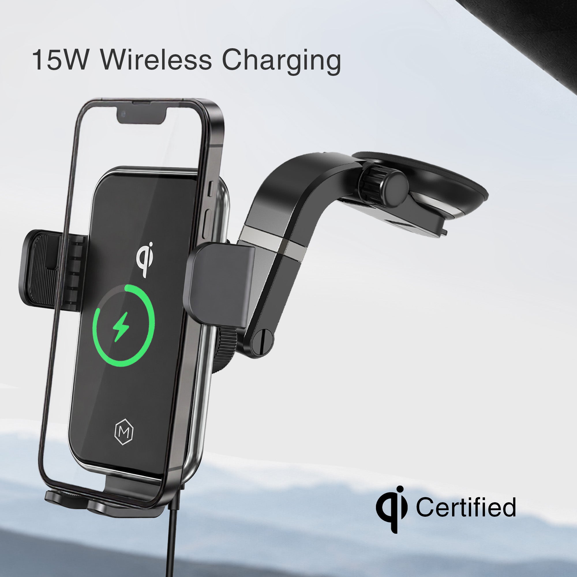 Mighty Mount Auto Grip Fast Wireless Car Charger with Multi Angle Suction Cup Mount Qi Certified