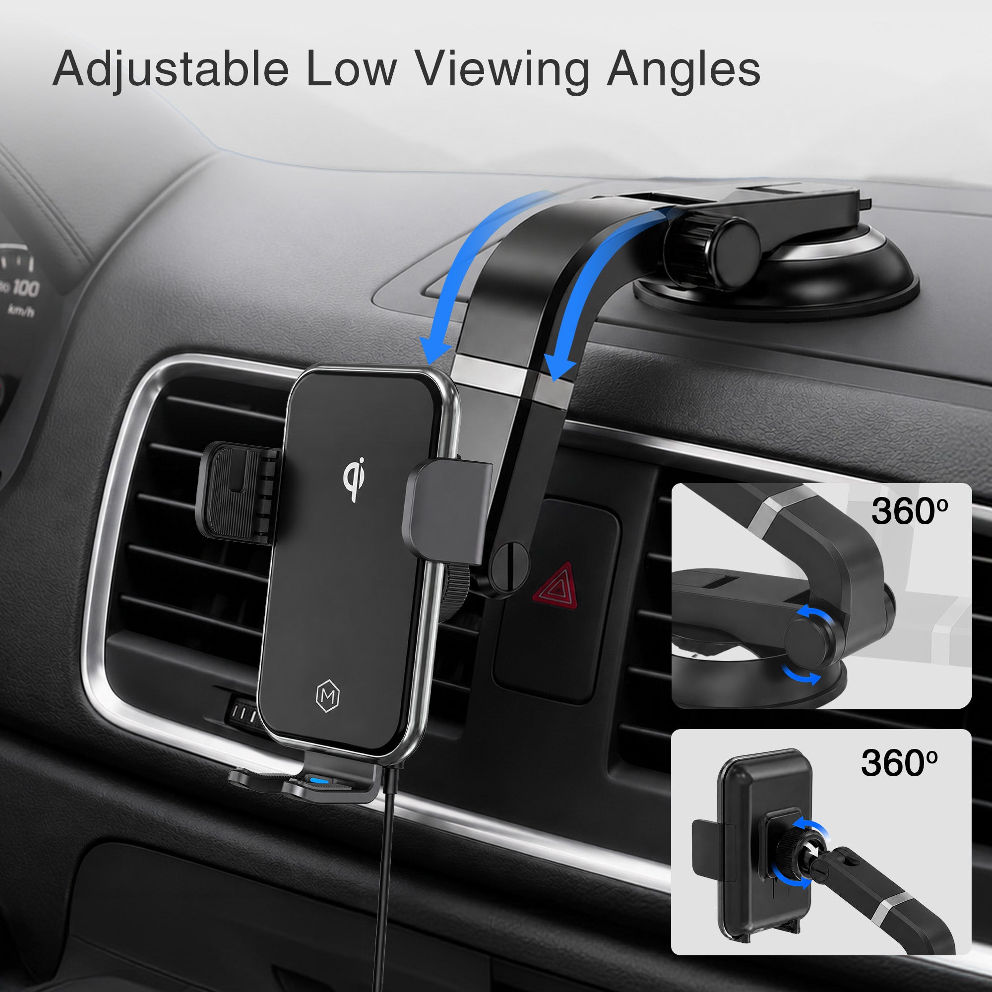 Mighty Mount Auto Grip Fast Wireless Car Charger with Multi Angle Suction Cup Mount Qi Certified